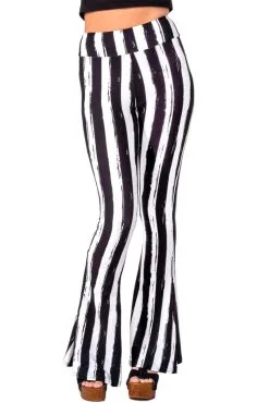 Too Fast Distressed Beetlejuice Striped Hellz Bellz Bell Bottoms [BLACK/WHITE] -Akumu Ink Shop vretgr5yrh