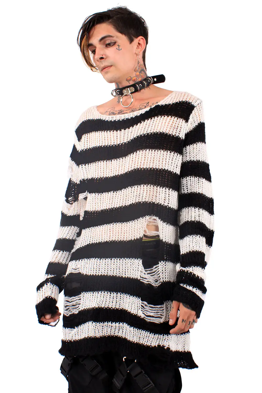 Catalyst White/Black Striped Distressed Sweater 6 Catalyst White/Black Striped Distressed Sweater - Image 4