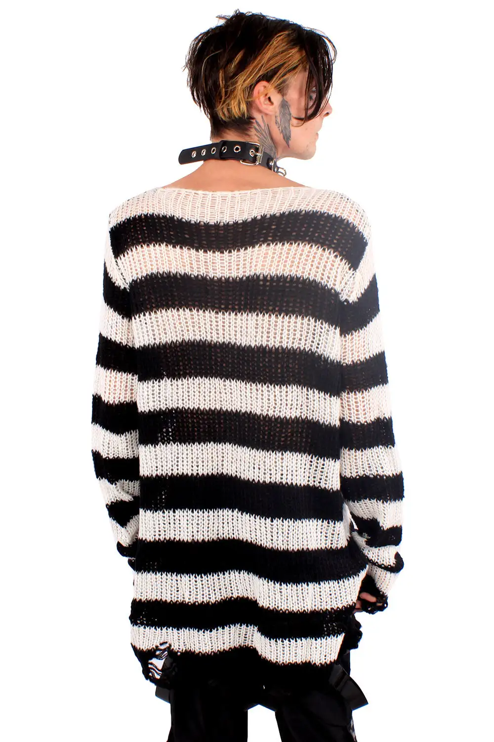 Catalyst White/Black Striped Distressed Sweater 7 Catalyst White/Black Striped Distressed Sweater - Image 5
