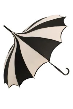 VampireFreaks Batwing Pagoda Umbrella [BLACK/WHITE STRIPED]